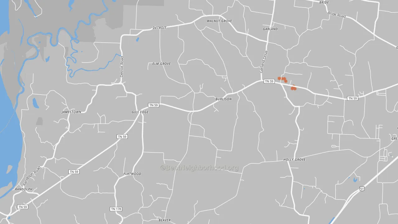 Bike Grade map of Burlison, TN