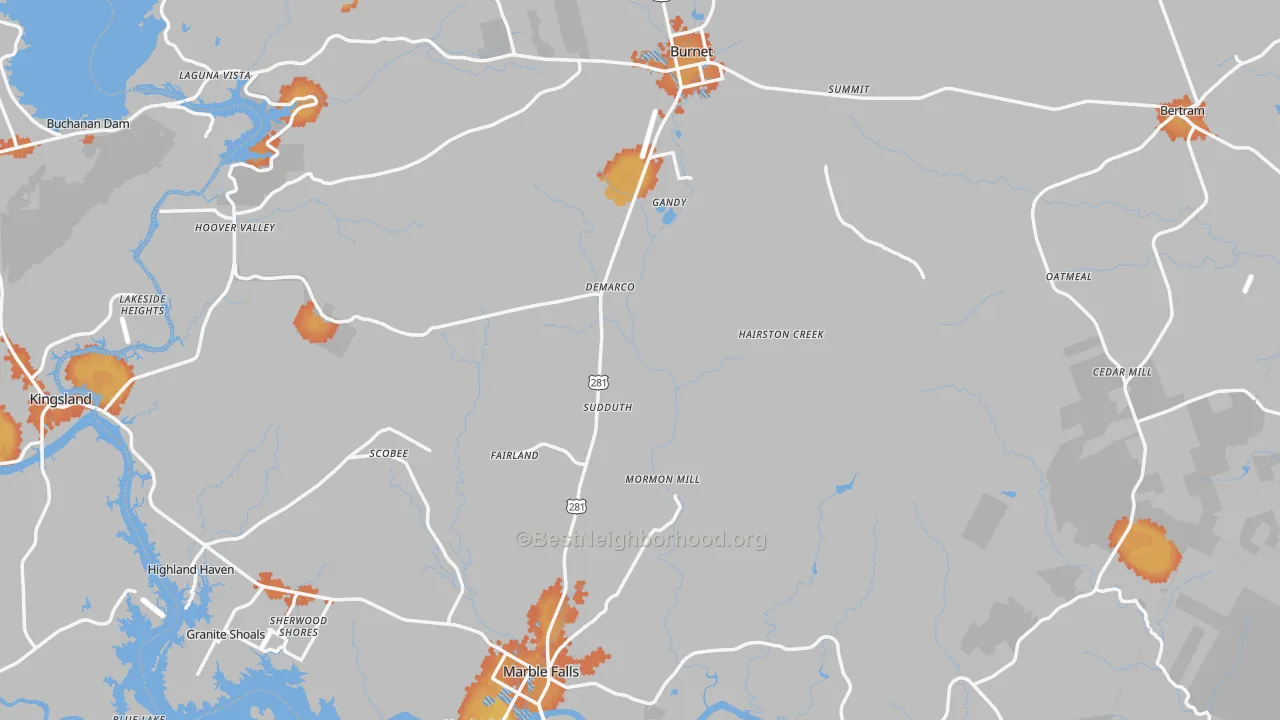 Bike Grade map of Burnet County, TX
