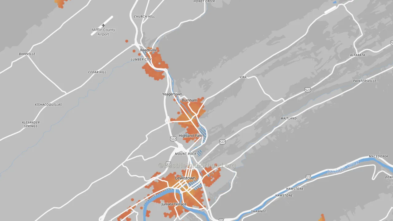 Bike Grade map of Burnham, PA