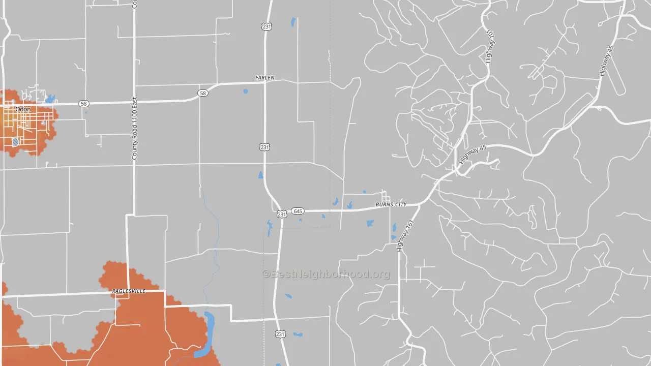 Bike Grade map of Burns City, IN