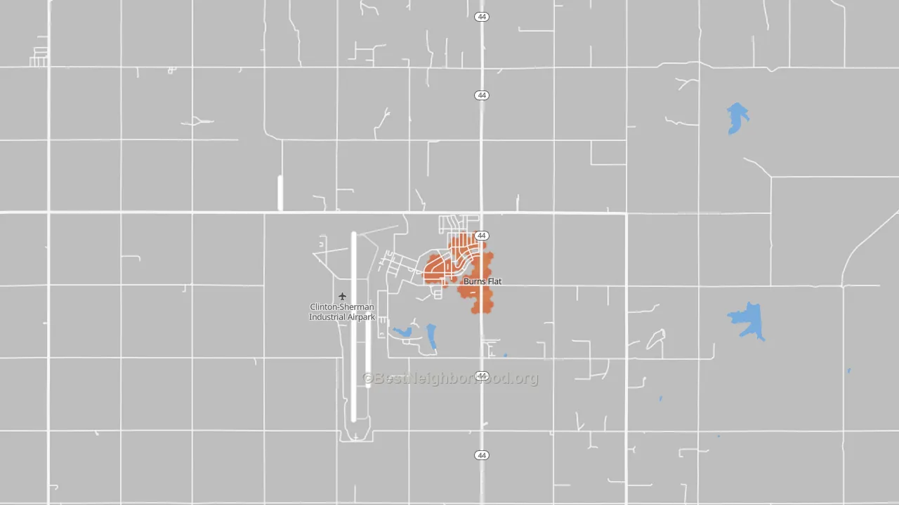 Bike Grade map of Burns Flat, OK