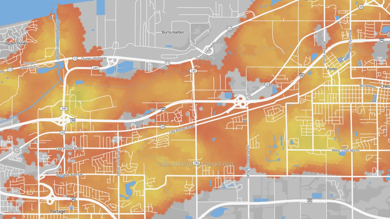 Bike Grade map of Burns Harbor, IN