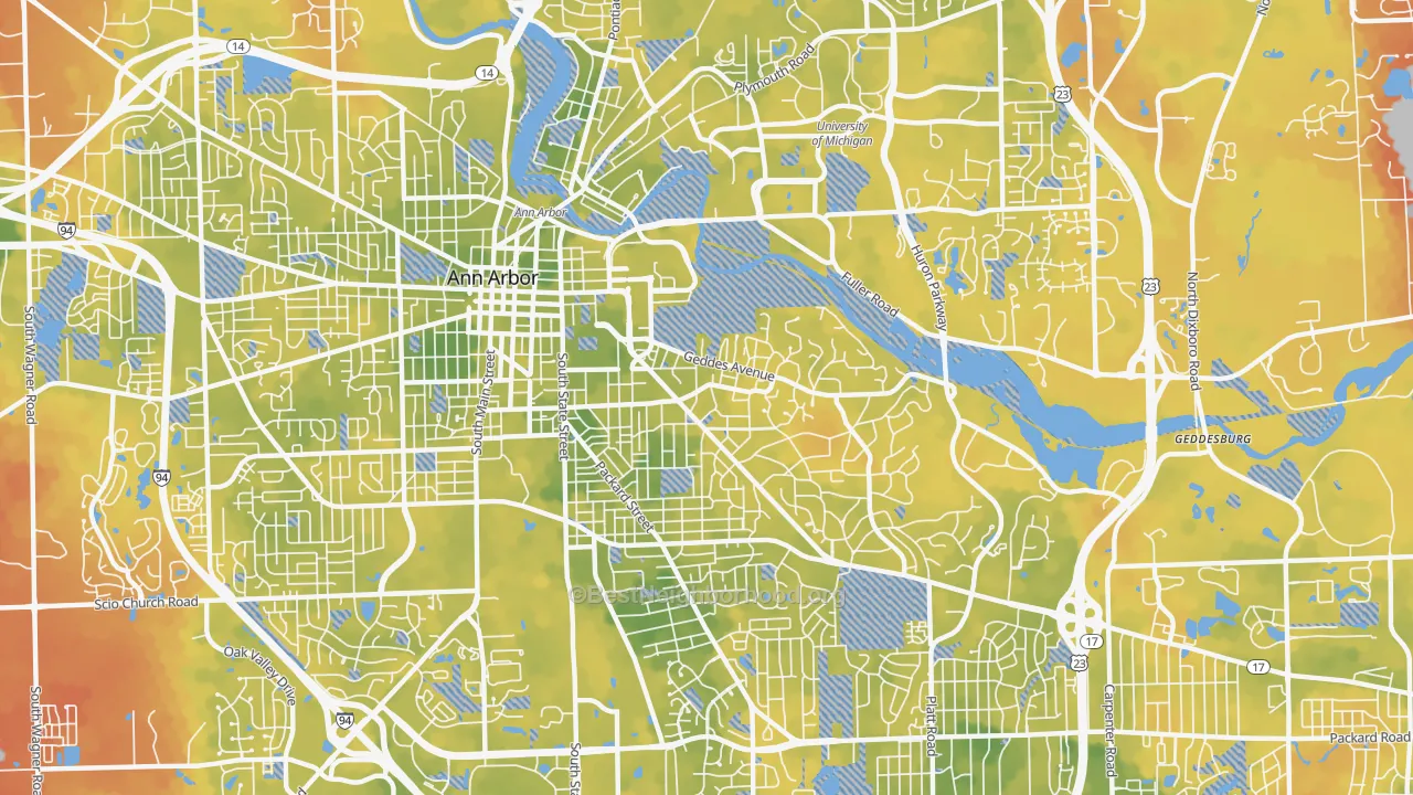 Bike Grade map of Burns Park, Ann Arbor, MI
