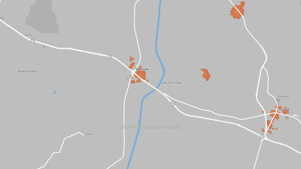 Bike Grade map of Burnsville, MS
