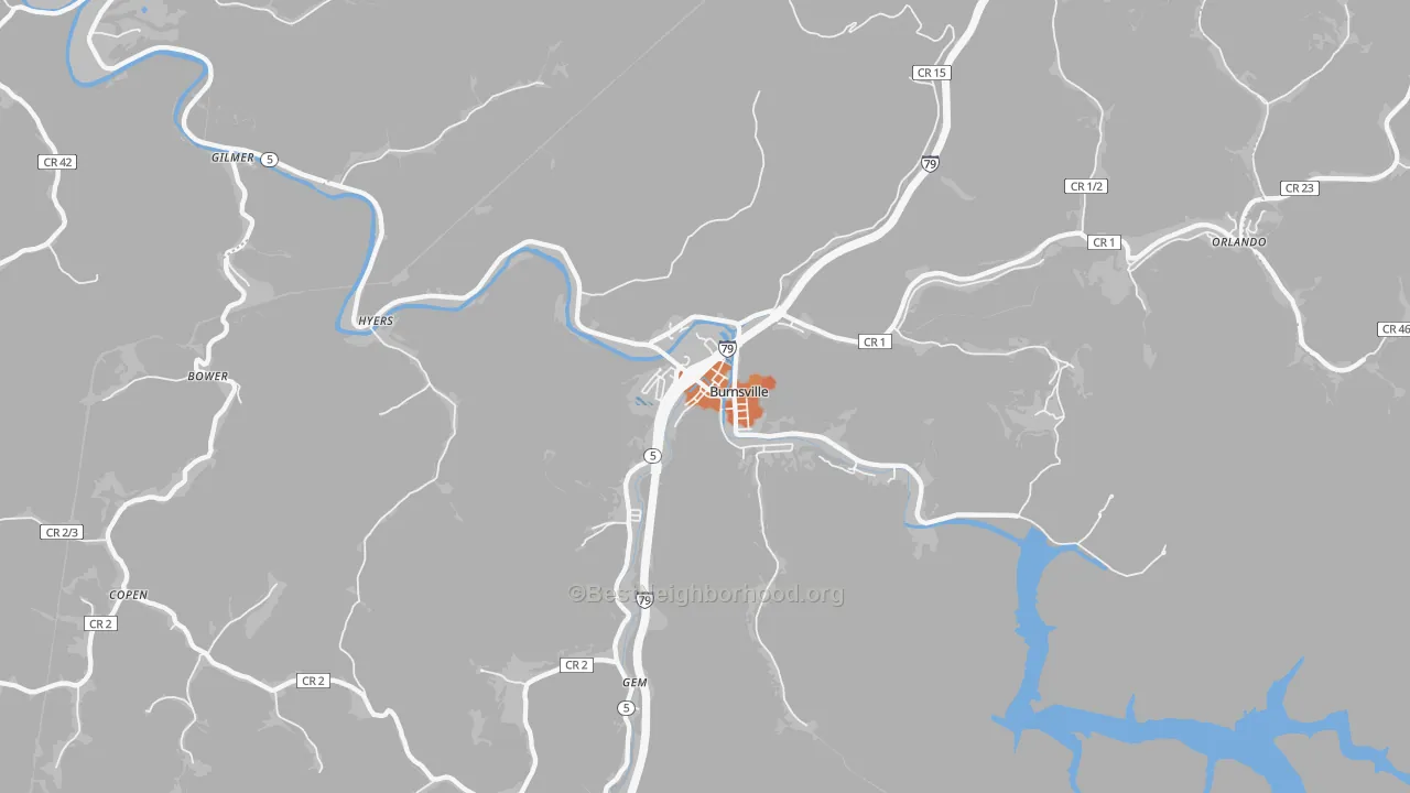 Bike Grade map of Burnsville, WV