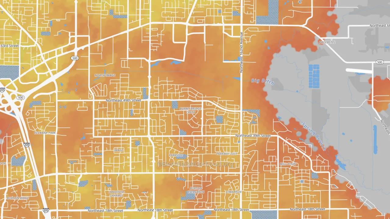 Bike Grade map of Burnt Bridge Creek, Vancouver, WA