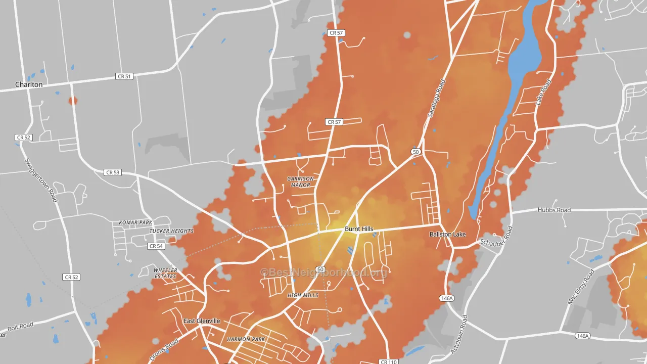 Bike Grade map of Burnt Hills, NY