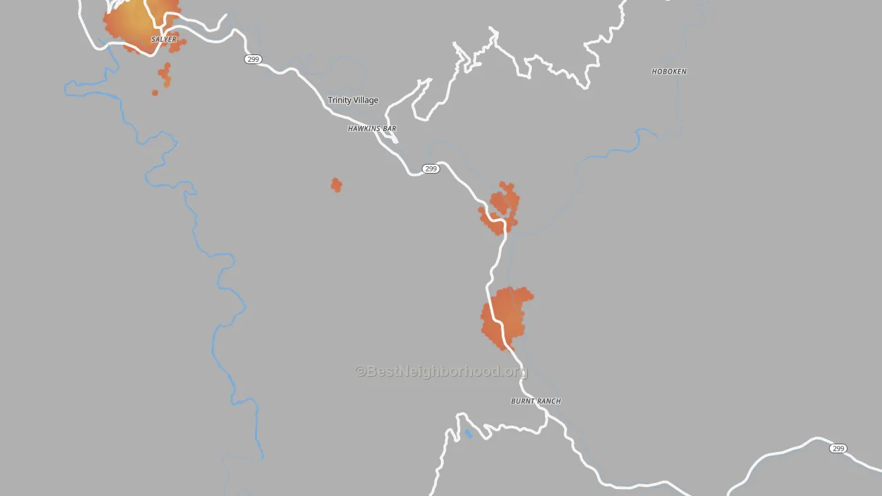 Bike Grade map of Burnt Ranch, CA