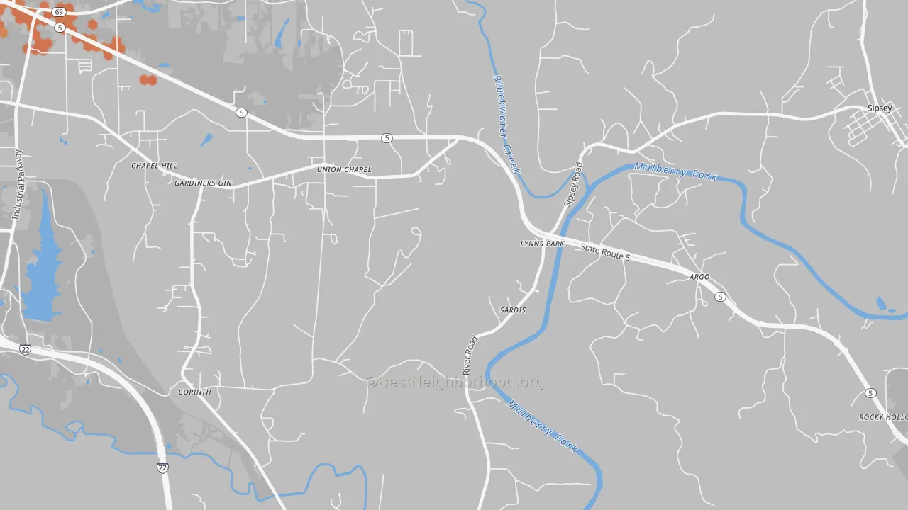 Bike Grade map of Burnwell, AL