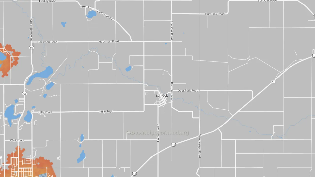 Bike Grade map of Burr Oak, MI