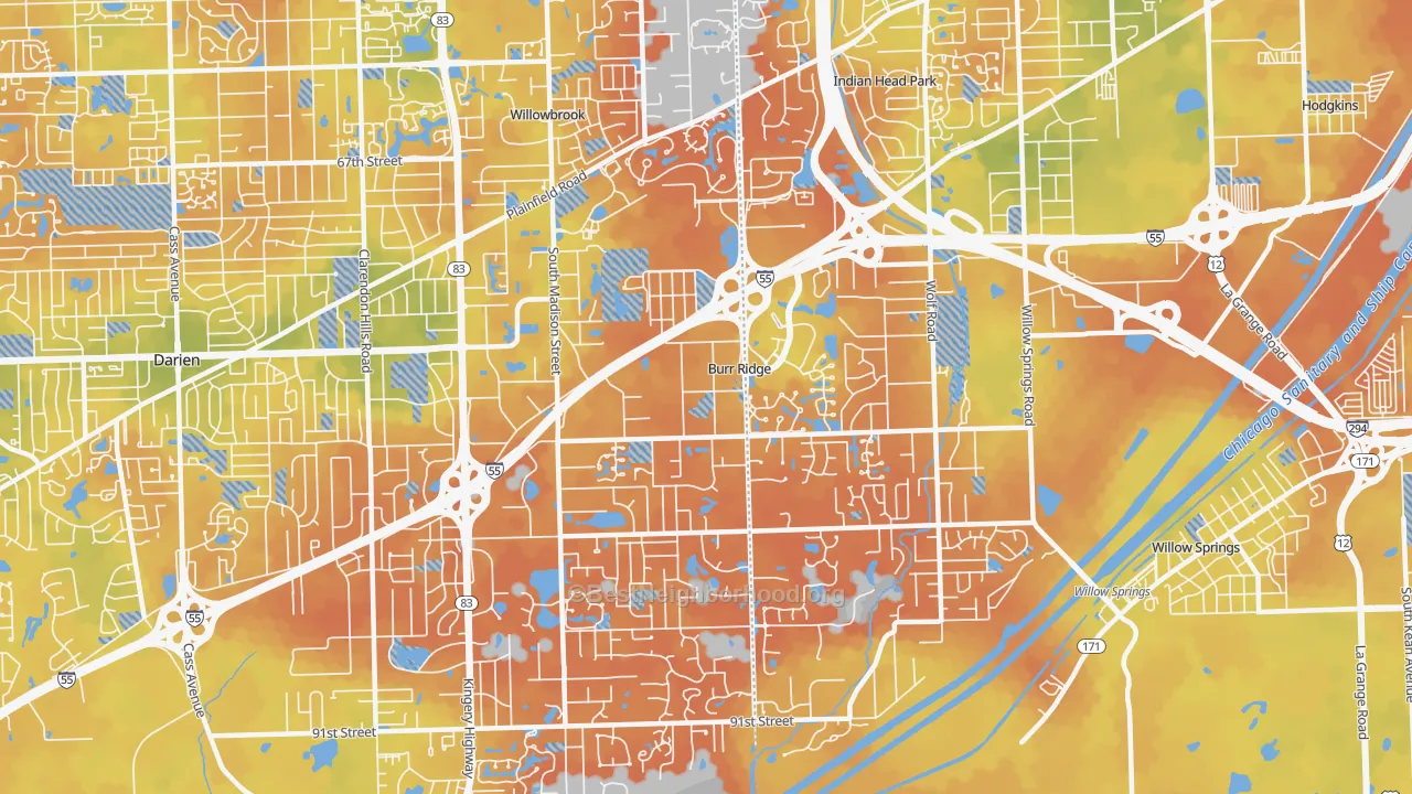 Bike Grade map of Burr Ridge, IL