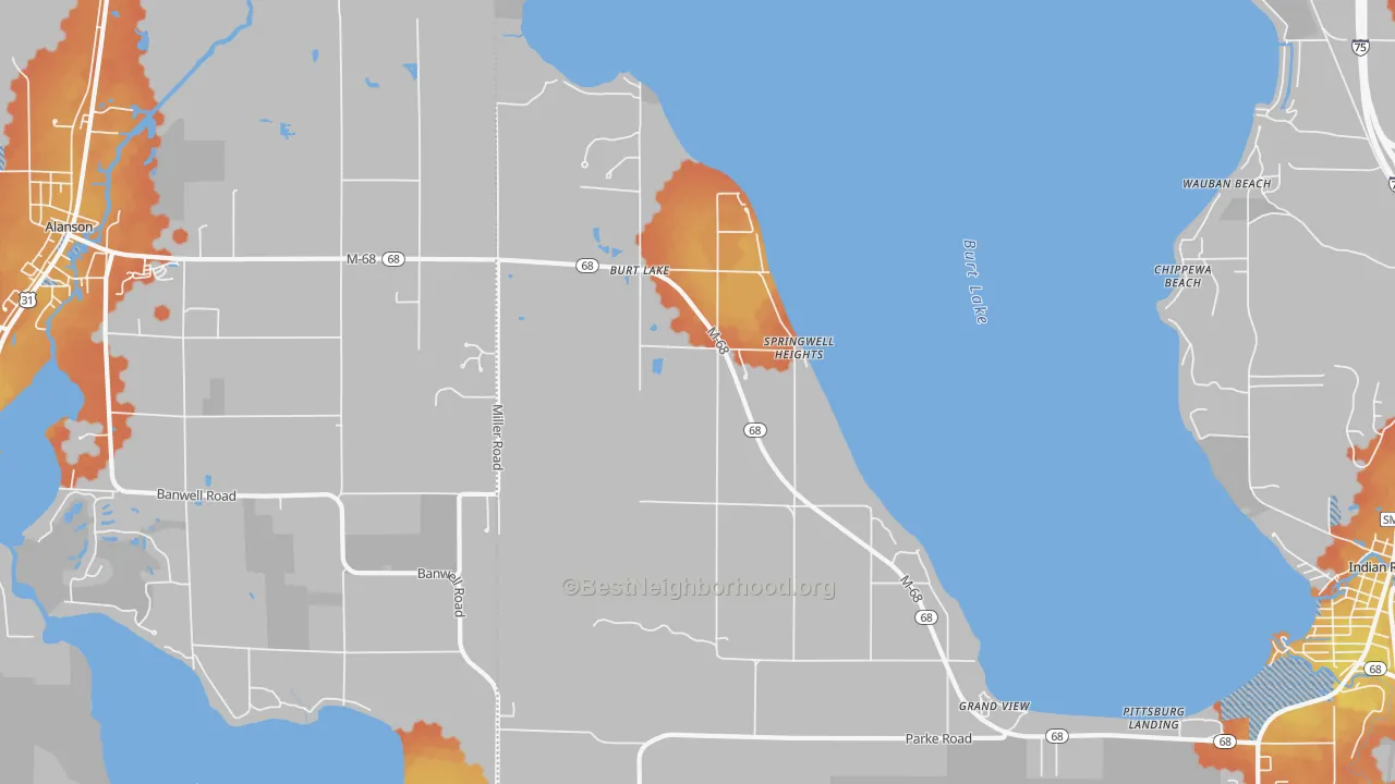Bike Grade map of Burt Lake, MI