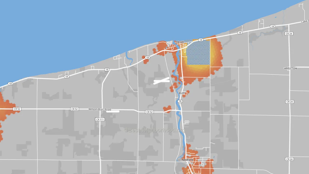 Bike Grade map of Burt, NY