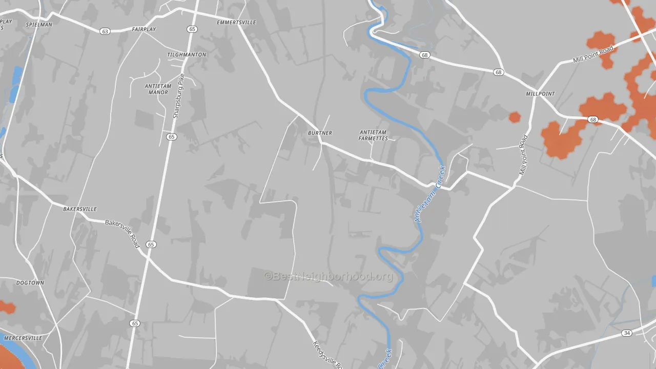 Bike Grade map of Burtner, MD