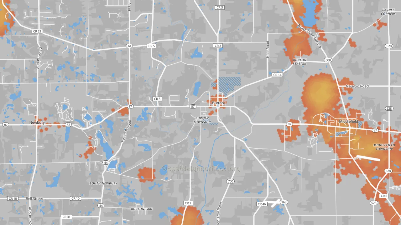 Bike Grade map of Burton, OH
