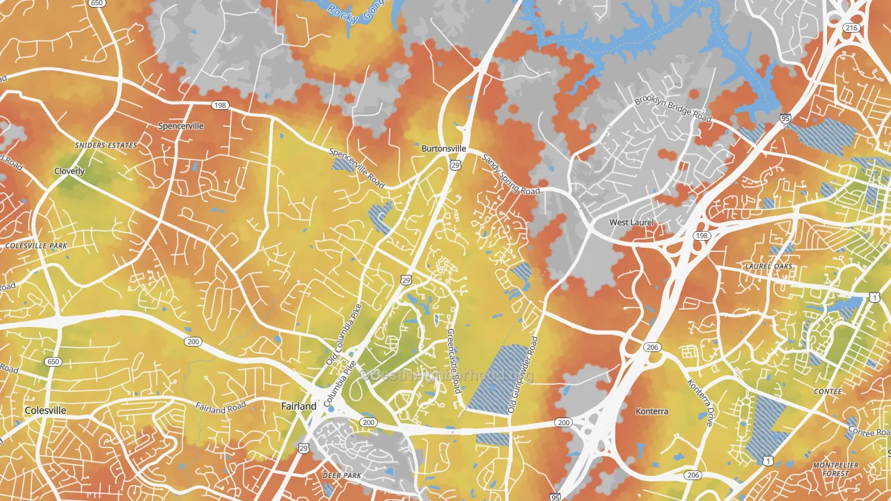 Bike Grade map of Burtonsville, MD