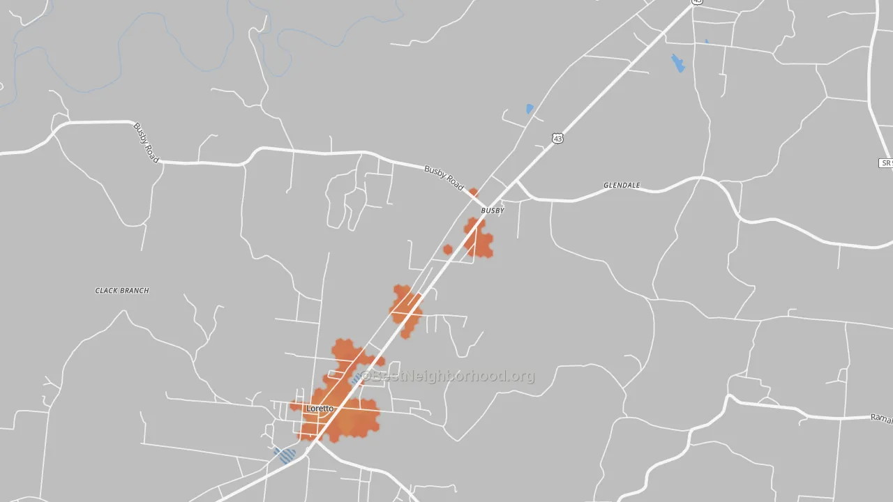Bike Grade map of Busby, TN