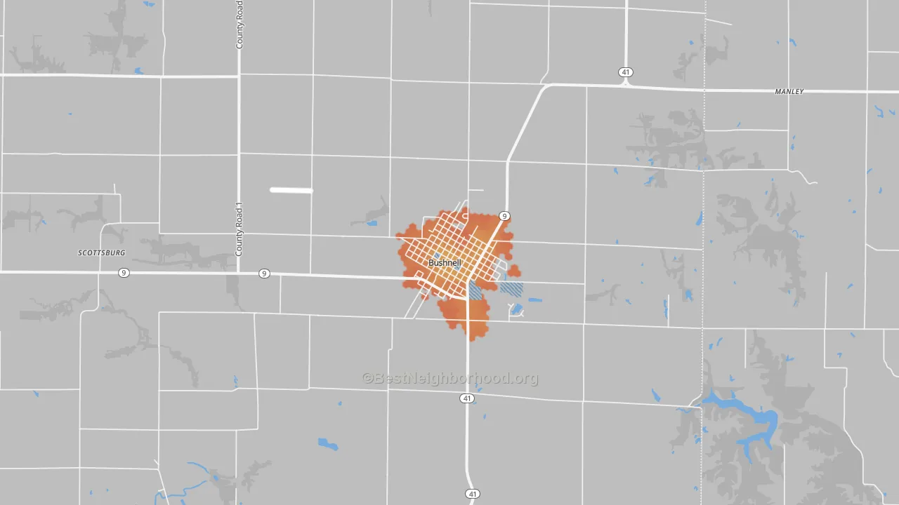 Bike Grade map of Bushnell, IL