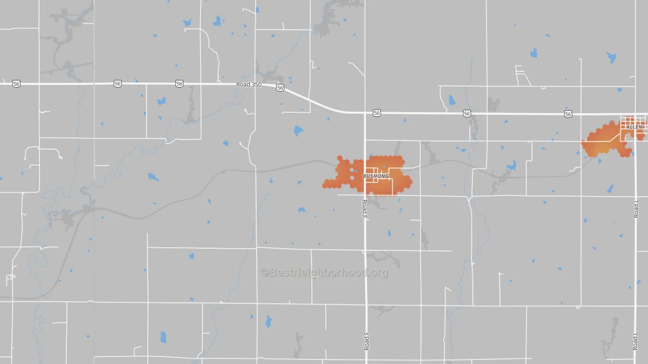 Bike Grade map of Bushong, KS