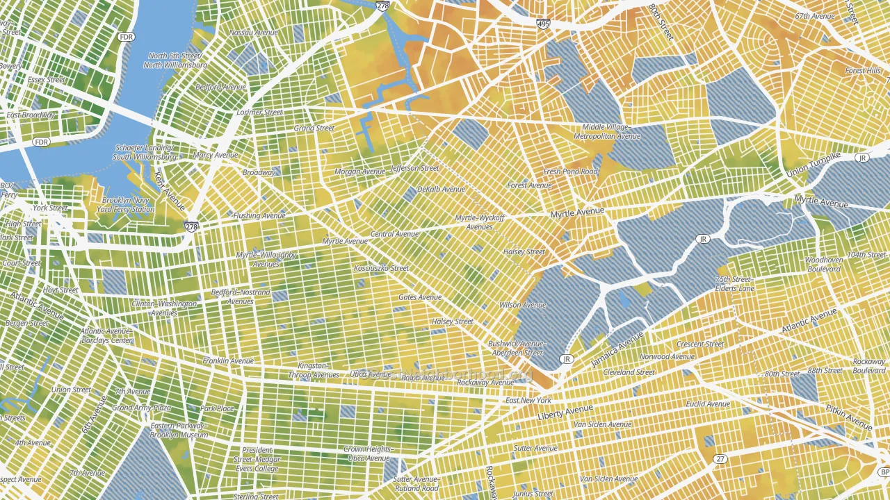 Bike Grade map of Bushwick, Brooklyn, NY