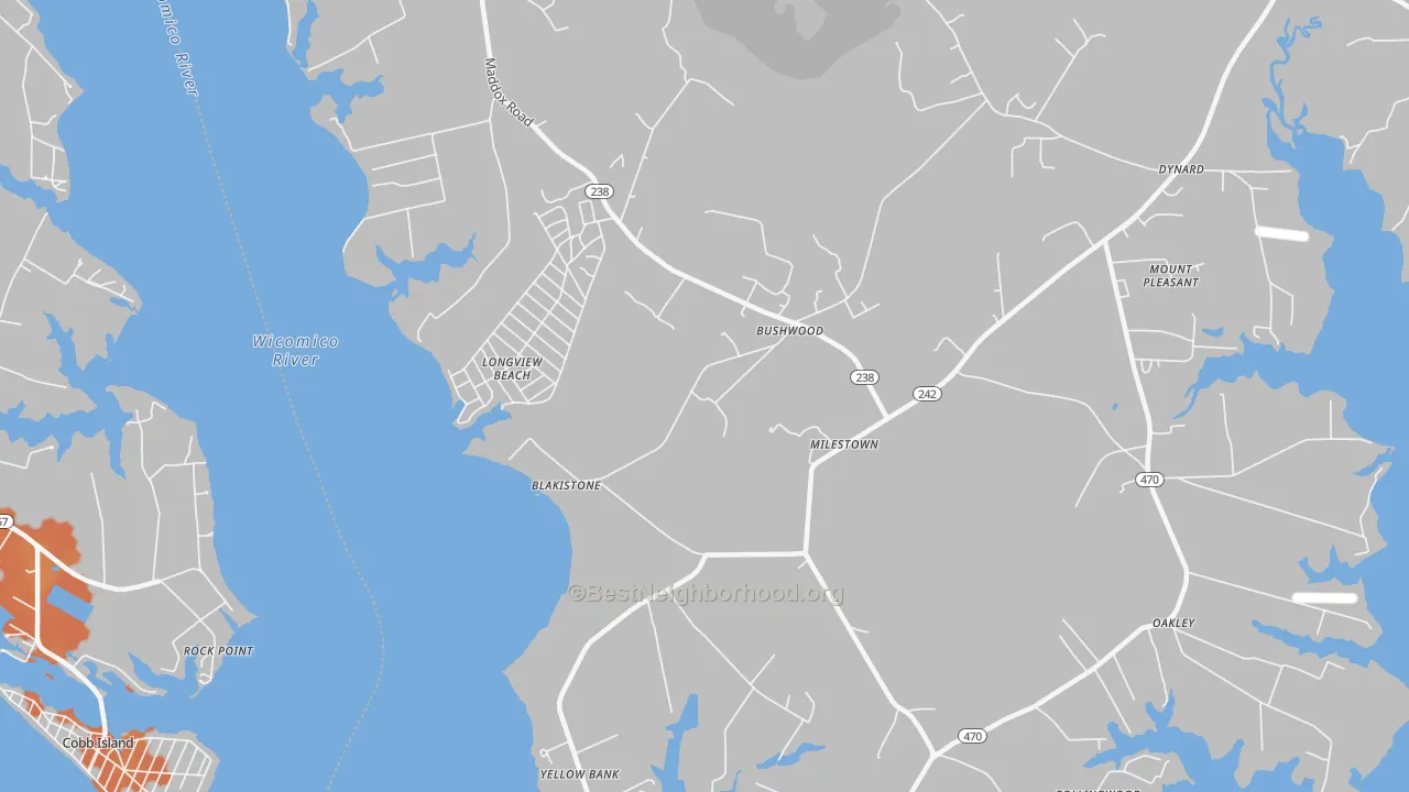 Bike Grade map of Bushwood, MD