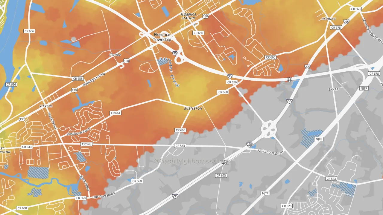 Bike Grade map of Bustleton, NJ