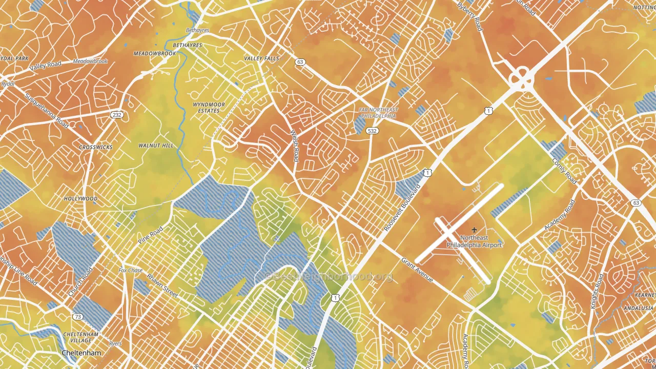 Bike Grade map of Bustleton, Philadelphia, PA