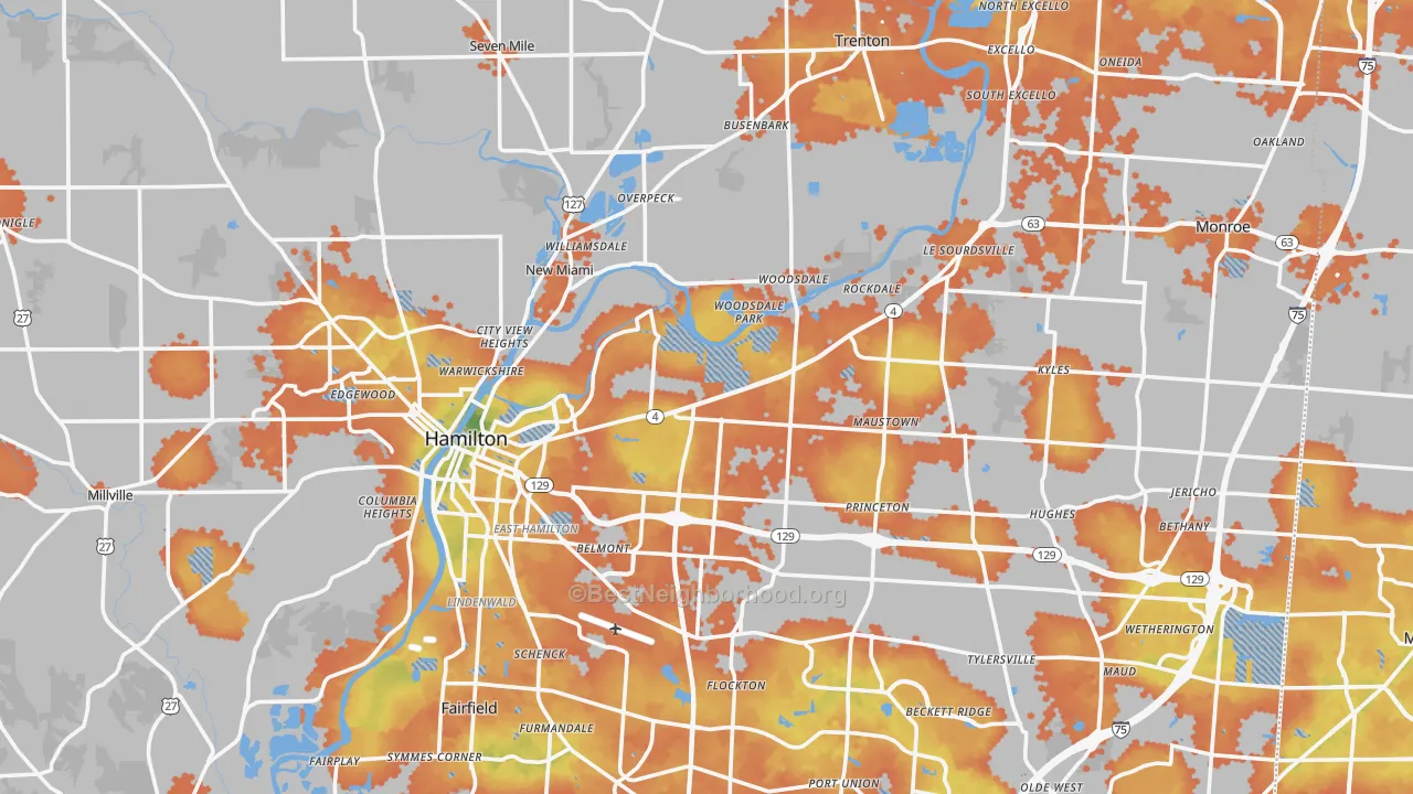 Bike Grade map of Butler County, OH