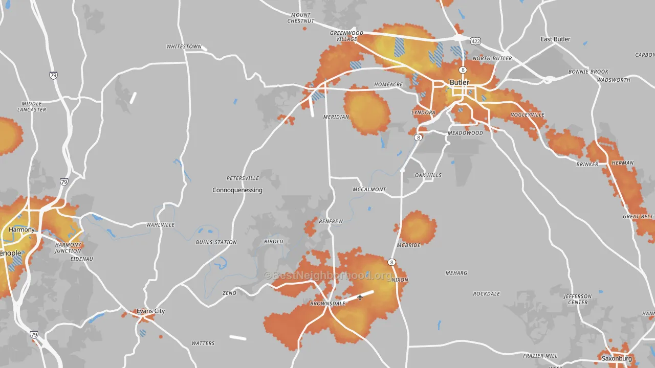 Bike Grade map of Butler County, PA