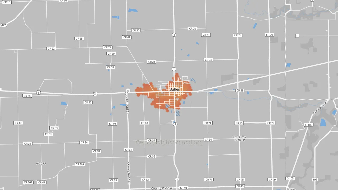 Bike Grade map of Butler, IN