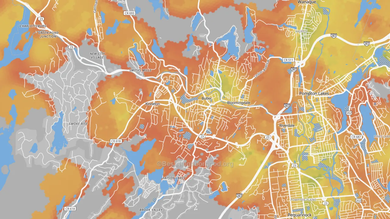 Bike Grade map of Butler, NJ