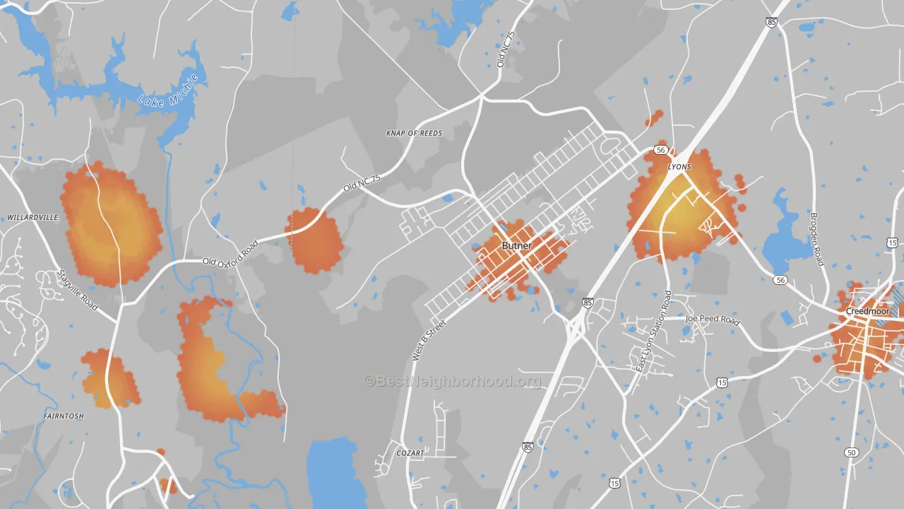 Bike Grade map of Butner, NC