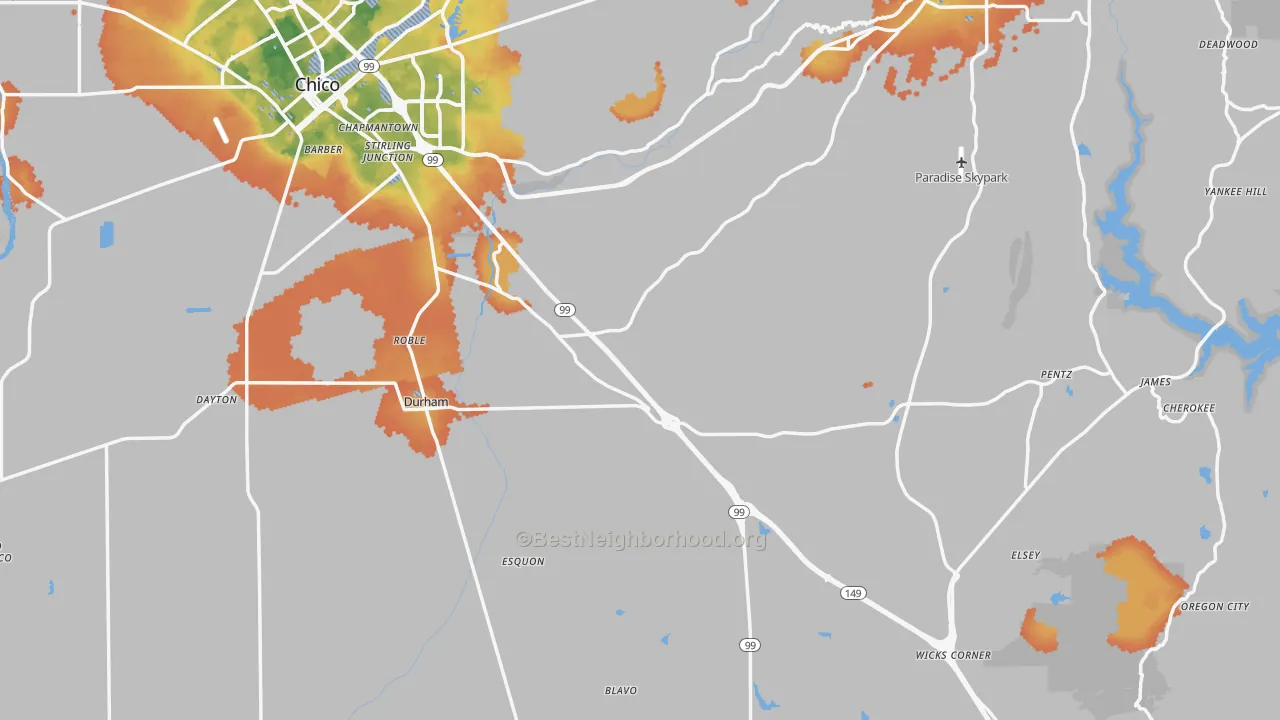 Bike Grade map of Butte County, CA