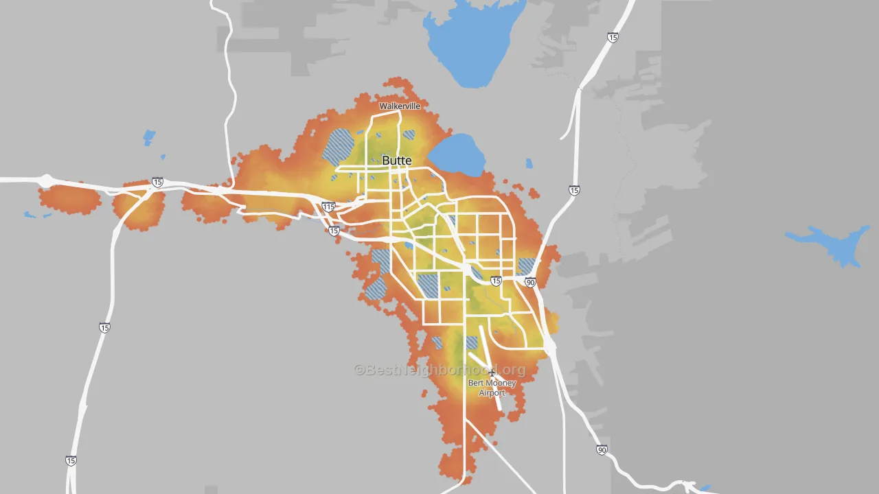 Bike Grade map of Butte, MT