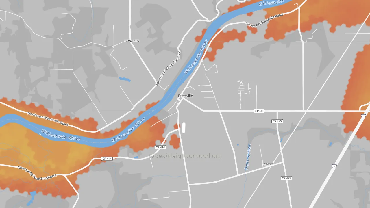 Bike Grade map of Butteville, OR