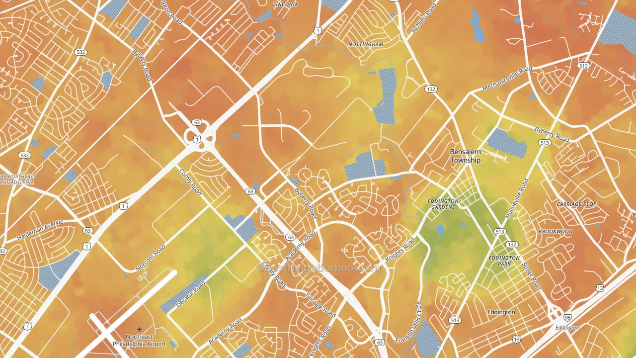 Bike Grade map of Byberry, Philadelphia, PA