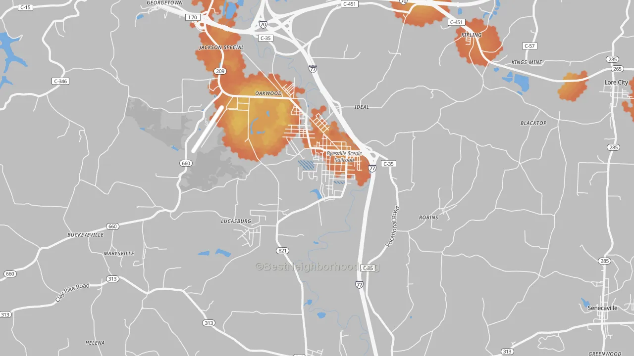 Bike Grade map of Byesville, OH