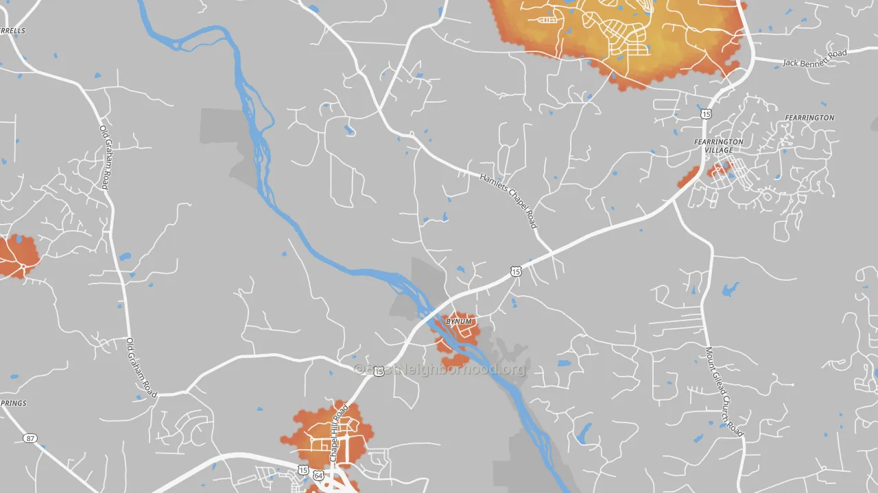 Bike Grade map of Bynum, NC