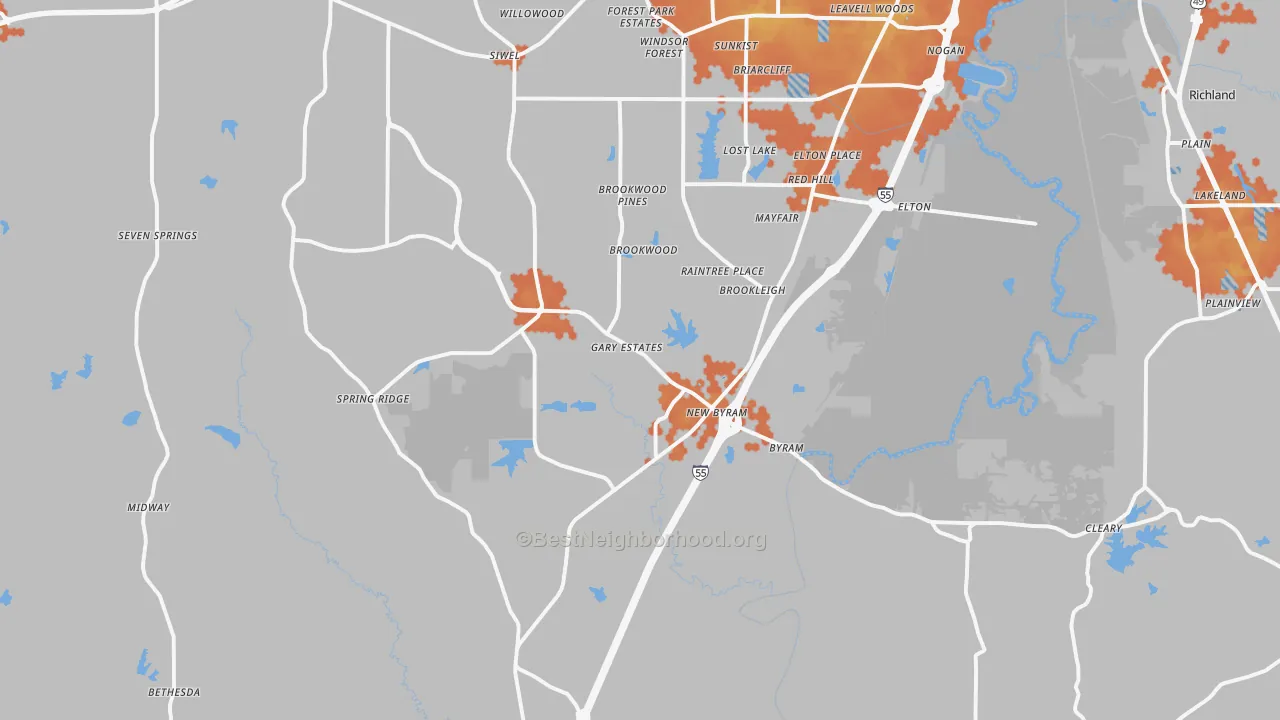 Bike Grade map of Byram, MS