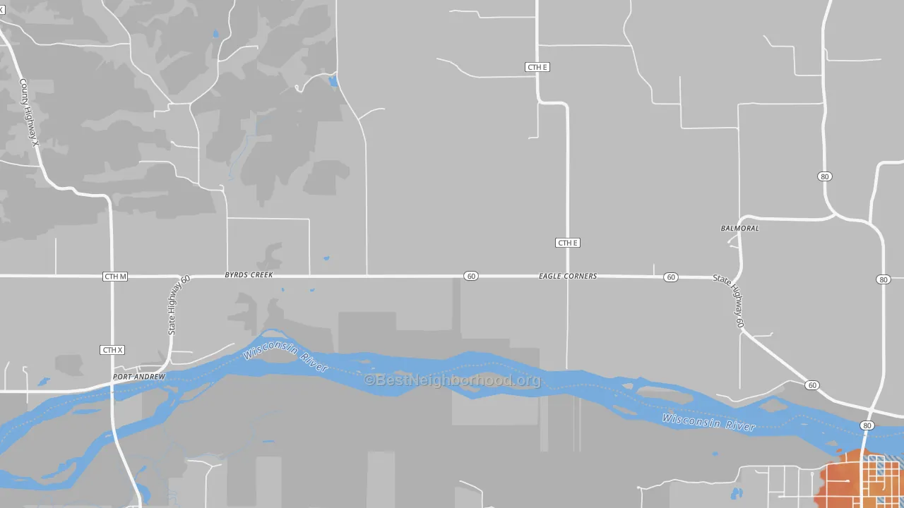 Bike Grade map of Byrds Creek, WI