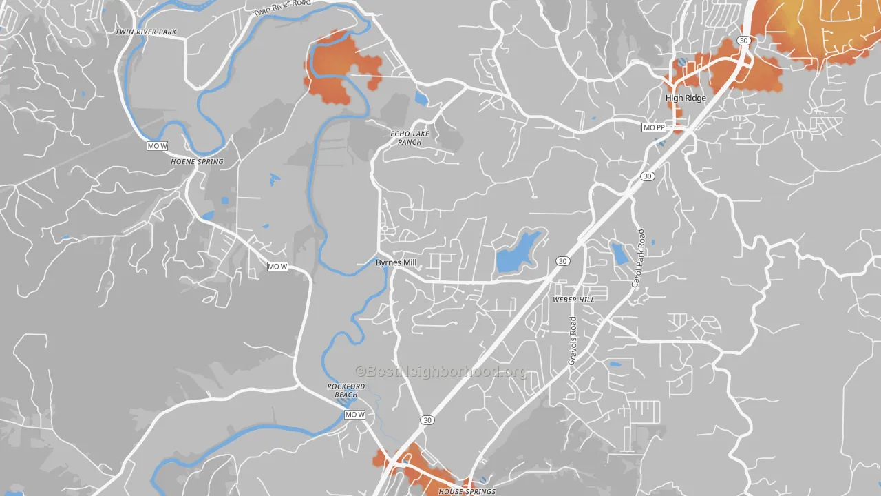 Bike Grade map of Byrnes Mill, MO