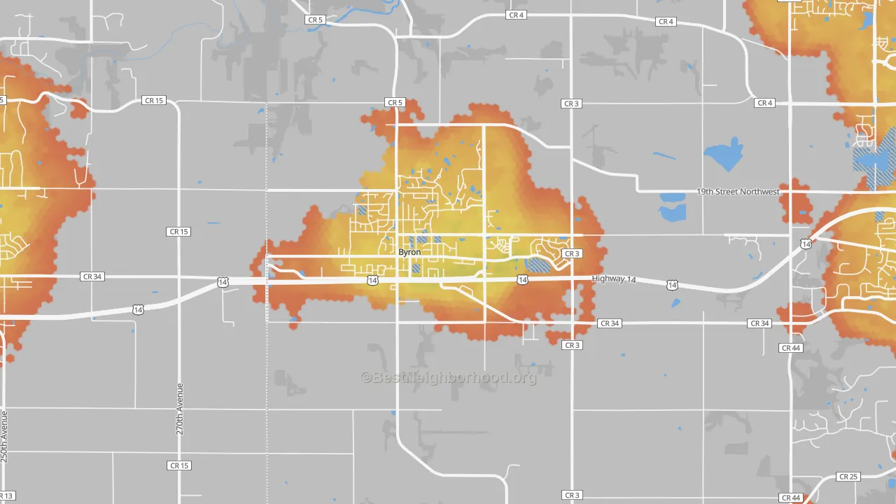 Bike Grade map of Byron, MN