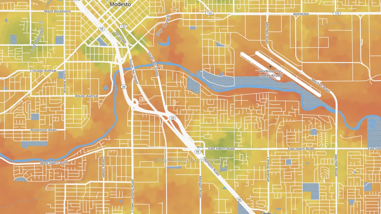 Bike Grade map of Bystrom, Modesto, CA