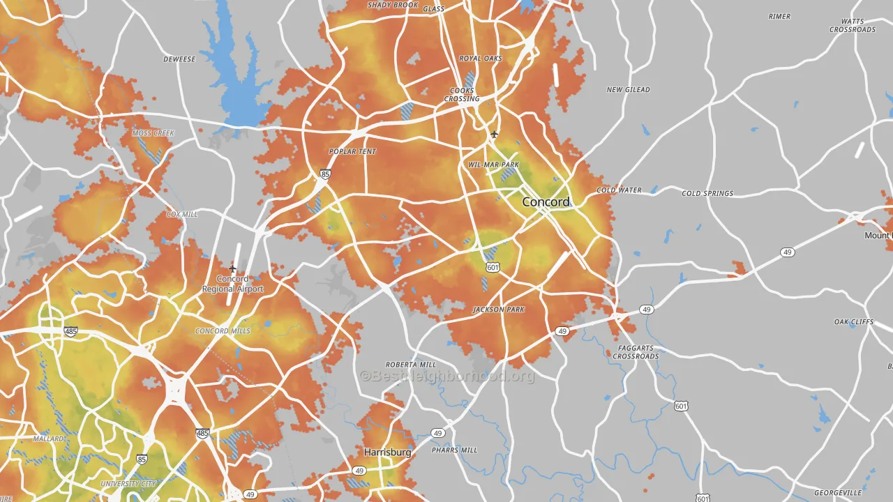 Bike Grade map of Cabarrus County, NC