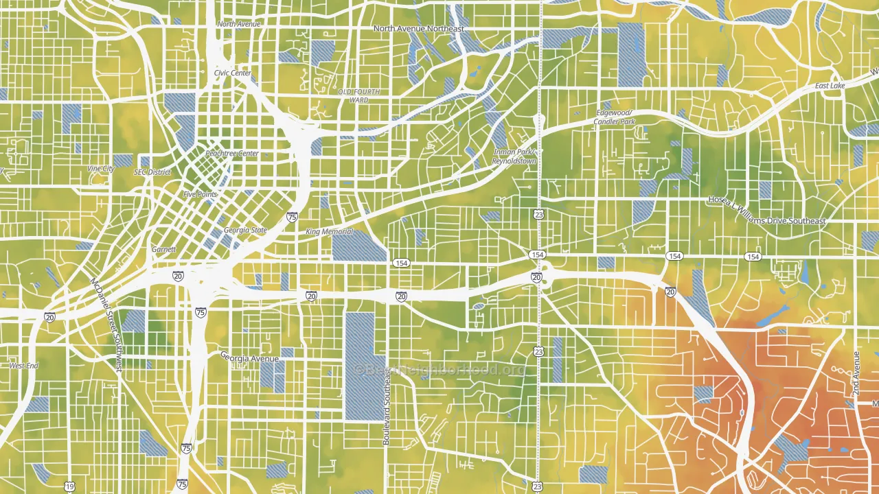 Bike Grade map of Cabbage Town, Atlanta, GA