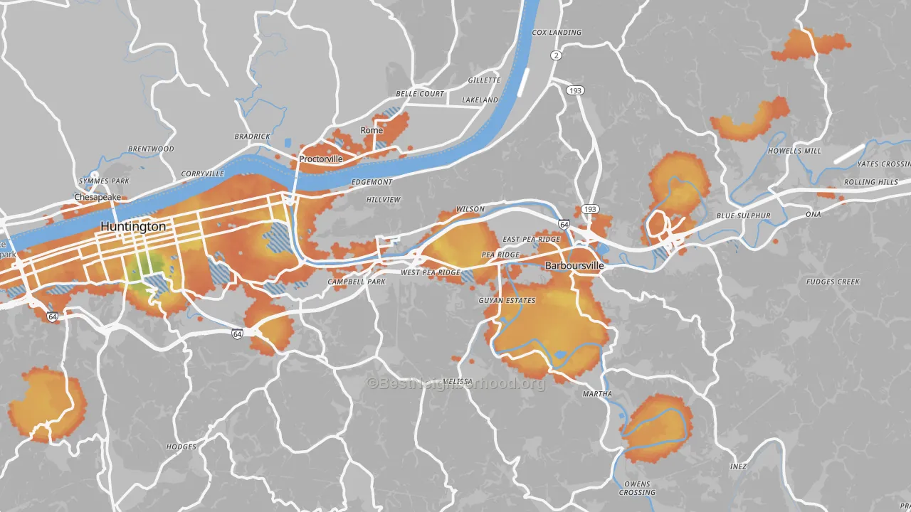 Bike Grade map of Cabell County, WV
