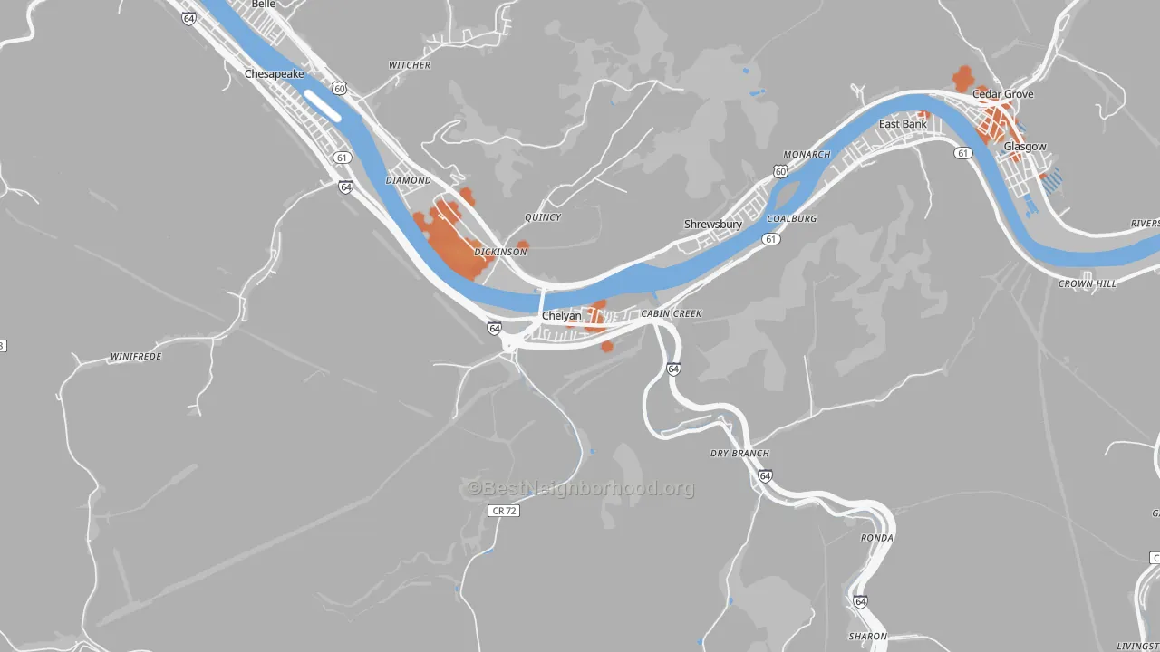 Bike Grade map of Cabin Creek, WV