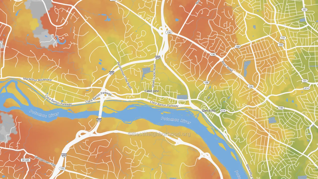 Bike Grade map of Cabin John, MD