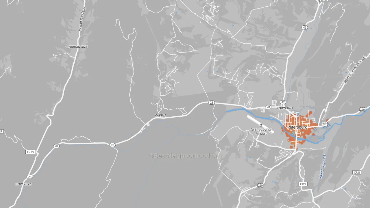 Bike Grade map of Cabins, WV