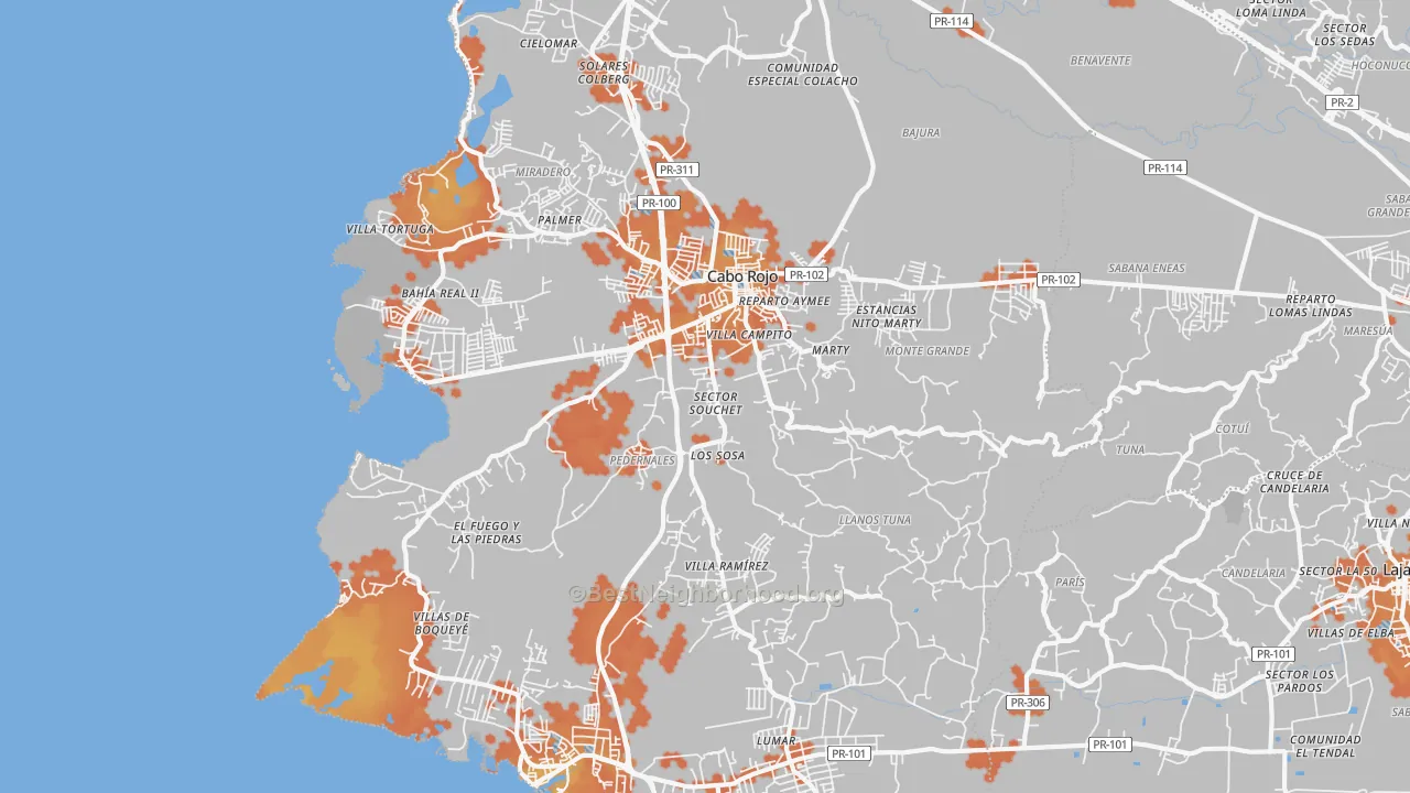 Bike Grade map of Cabo Rojo, PR